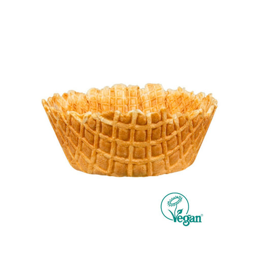 Coupe gaufrette dentelée de 102 mm de diamètre et 41 mm de hauteur pour glace boule, gelato ou glace à l’italienne.
