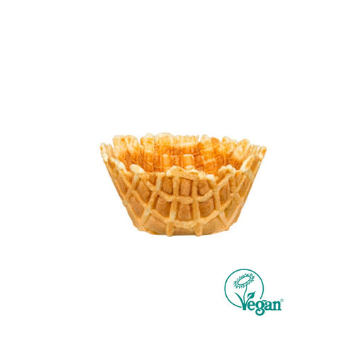 Coupe gaufrette vegan 67 mm de diamètre et 33 mm de hauteur pour glace boule, gelato ou glace à l’italienne.