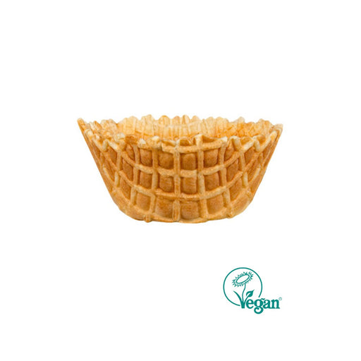 Coupe en gaufrette dentelée de 85 mm de diamètre et 41 mm de hauteur pour glace à l’italienne, gelato ou glace boule.