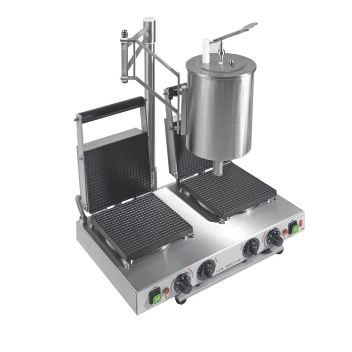 Double Gaufrier professionnel S.A.R Varese pour Cornets à Glace Gaufrés - Minuteurs et Option Doseur de 6,5 L