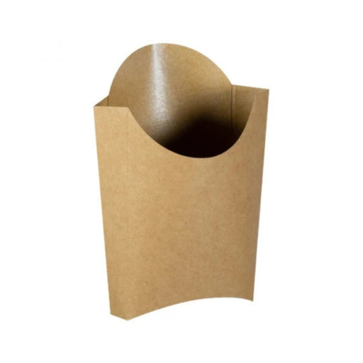 Pochette à frites grand format en kraft brun, revêtement ingraissable, idéale pour grandes portions et street food.