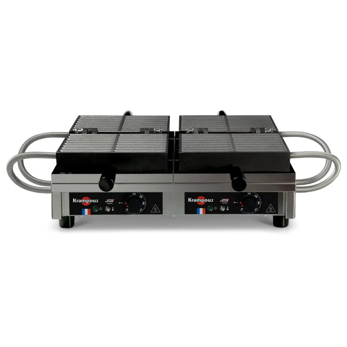 Gaufrier professionnel double Krampouz avec ouverture 180° et plaques churros