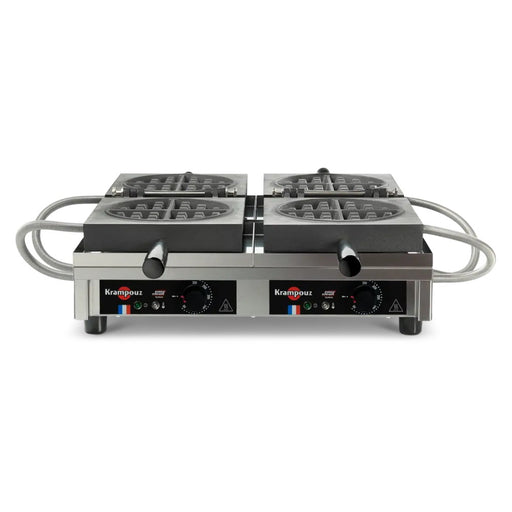 Gaufrier Krampouz double ouverture 180° avec plaques rondes pour gaufres classiques
