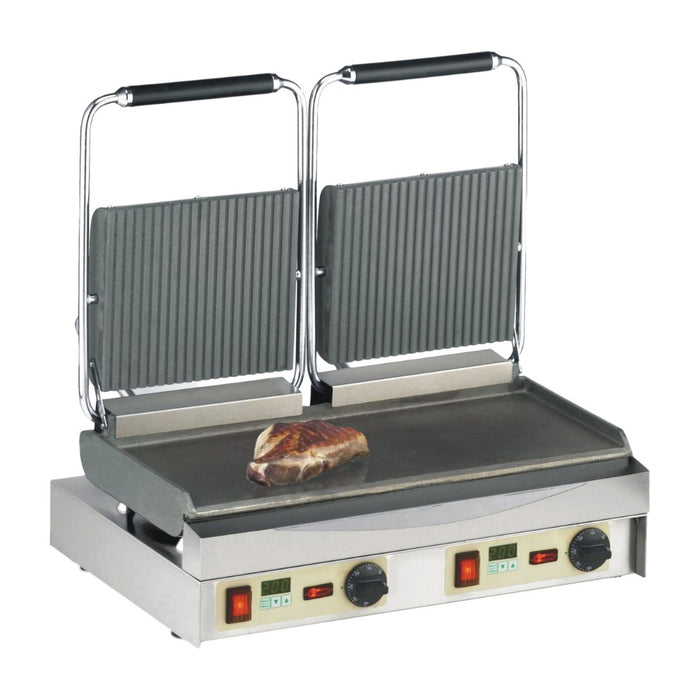 Grill Contact Professionnel Kamtschatka Neumärker - Plaques Fonte Rainuré-Lisse et Double Minuteur Numérique
