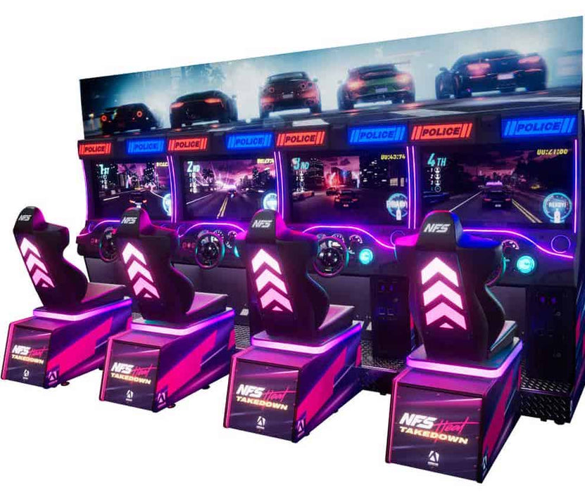 Jeu d'arcade Need For Speed Takedown 4 joueurs fabriqué par Adrenaline Amusement.