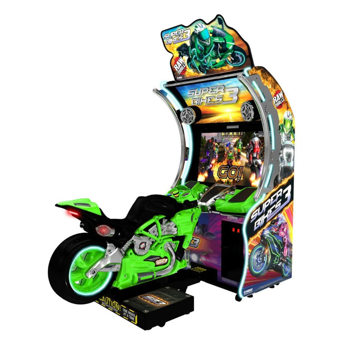 Jeu d'arcade Super Bike 3 version vert fabriqué par Raw Thrills.