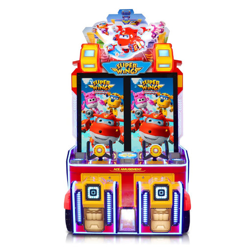 Vue de face du jeu d'arcade Superwings Skyrocket fabriqué par Ace Amusement.