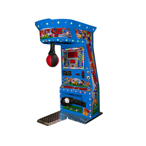 Machine à coups de poings et coups de pieds pour enfants de la marque Progames, version bleue.