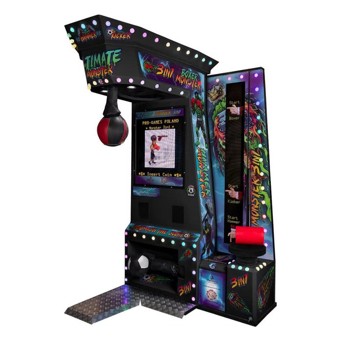 Monster 3w1 - Machine à coup de poing forain 3 en 1 - Jeu de force pour salles d'arcade