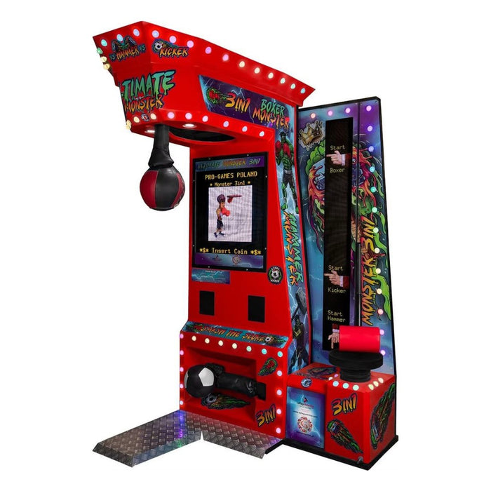 Monster 3w1 - Machine à coup de poing forain 3 en 1 - Jeu de force pour salles d'arcade