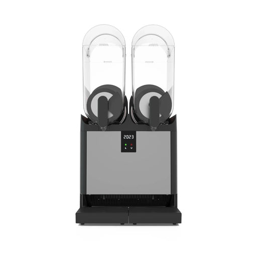 Vue de face de la machine à granita SMART V-AIR 2 bacs – double réservoir 15L, écran digital.