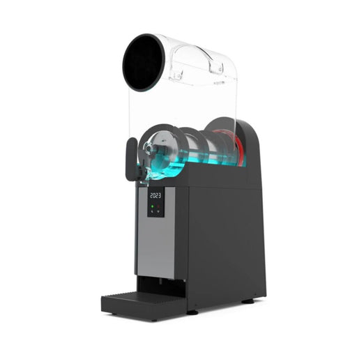 Vue de côté de la machine à granita SMART+ V-AIR 1 bac – réservoir éclairé RGB, écran digital, format vertical compact

