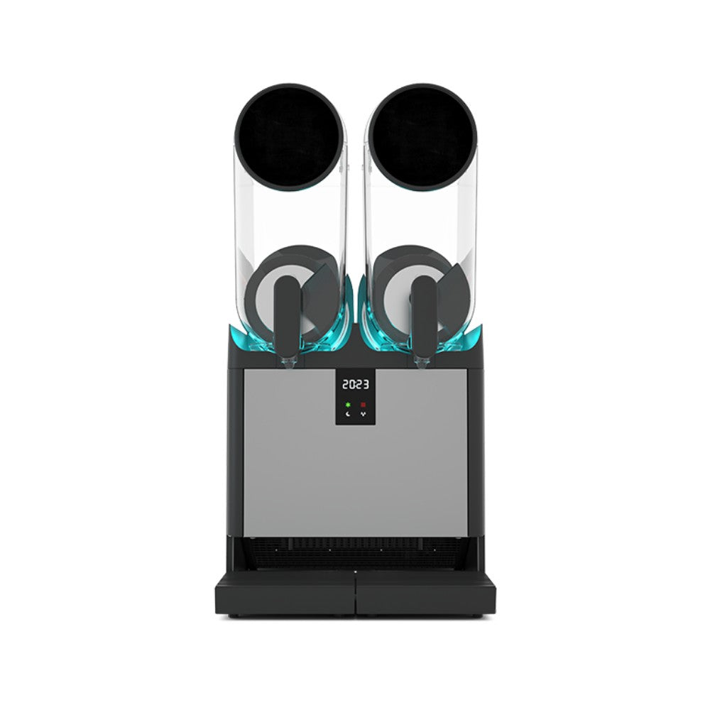 Machine à granita V-SMART 2 bacs – vue de face, double cuve 15L, écran central et ventilation verticale compacte