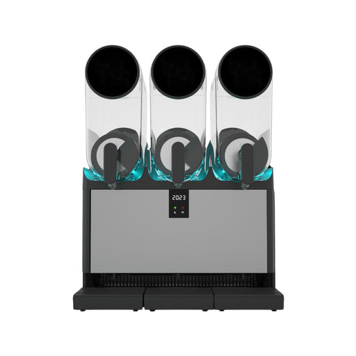Vue de face de la machine à granita V-SMART+ 3 bacs – triple cuve 15L, écran digital central, format vertical professionnel