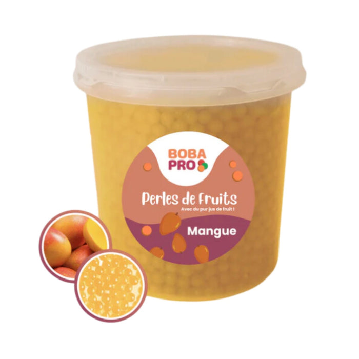 Perles de fruits mangue popping boba pour bubble tea.