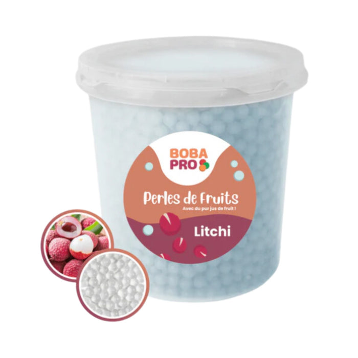 Perles de fruits litchi popping boba pour bubble tea.