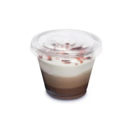 Pot à dessert transparent en plastique PET de 270 ml avec couvercle.