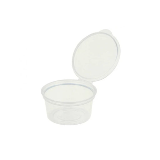 Pot à sauce 30 ml en plastique PP avec couvercle intégré, idéal pour sauces chaudes et froides en vente à emporter.