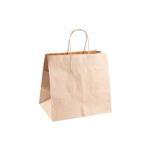 Sac papier brun à poignées torsadées, format 26 x 17 x 24 cm, conçu pour la vente à emporter et les commerces.