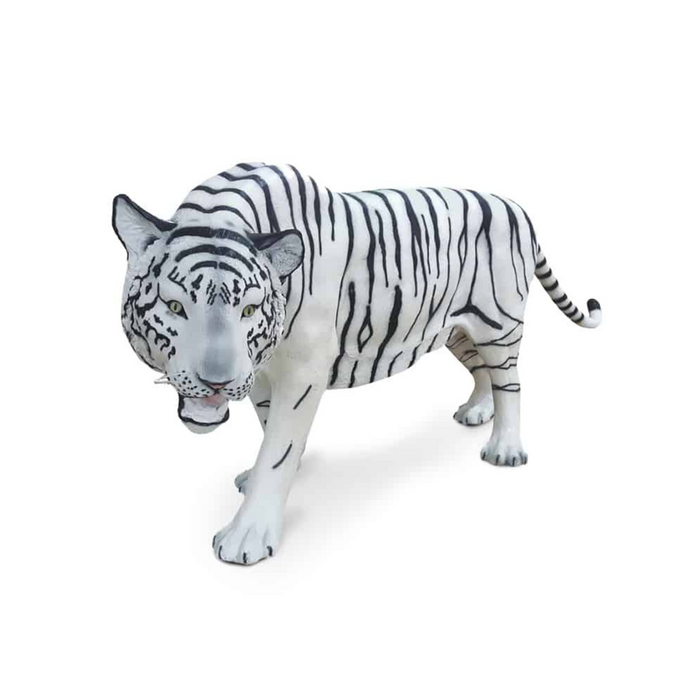 Tigre blanc grandeur nature en verre laminé - 90x250x55 cm