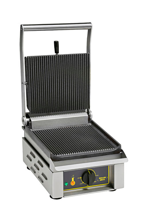 Contact-grill en fonte rainurée spécial steak et burger - surface de cuisson 260 x 240 mm - 2000w