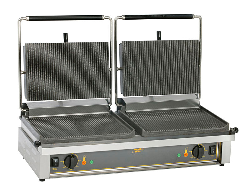 Contact-grill double fonte rainurée spécial panini - surface de cuisson 2 x (360x240) mm - 6000w
