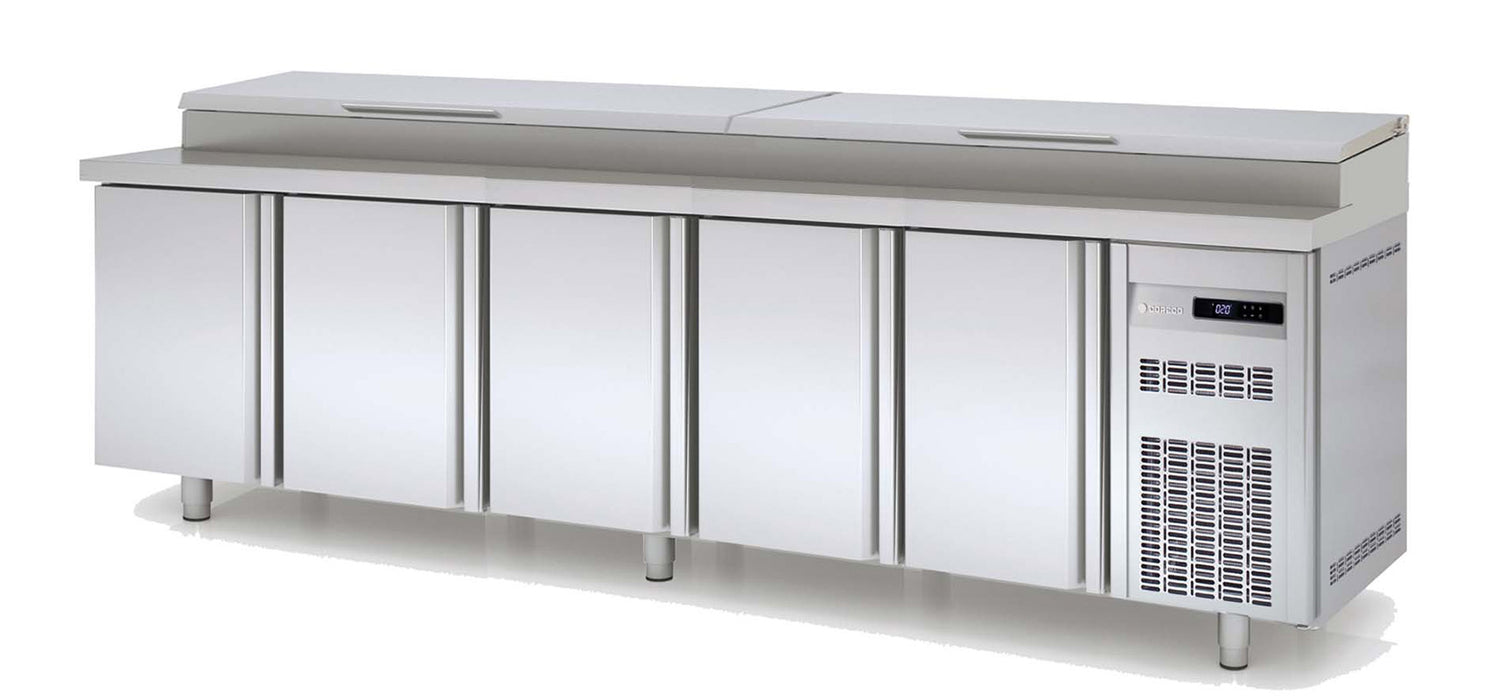 Saladette 700 positive MFEI70-270 - 5 portes avec dessus inox et couvercle - 2695x700x850 mm - 686 L